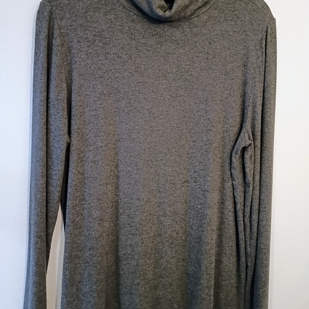 LOFT Women Gray Ribbed Turtleneck Long Sleeve Top XL Made in Indonesia